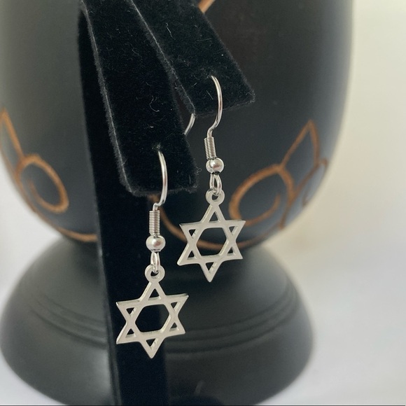 Star of David Stainless Steel Dangle Earrings HYPOALLERGENIC - Picture 2 of 8